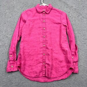FAHERTY Top Women's XS Pink Sands Relaxed 100% Linen Button-up Long Sleeve Shirt